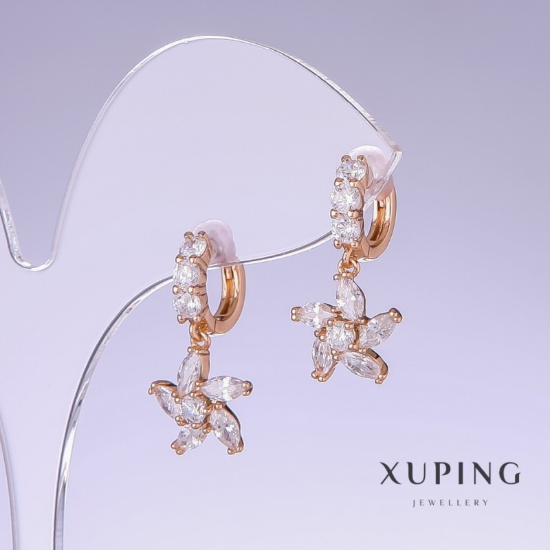 Xuping Earrings with White Zircon, Length 23mm, Thickness 11mm, 18K Gold Plating