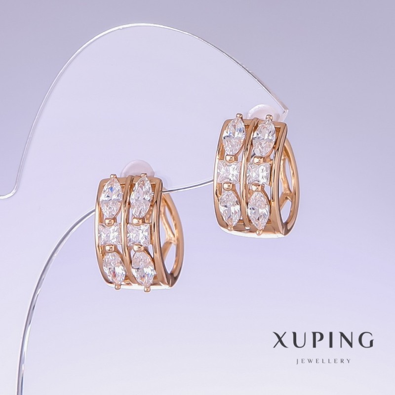 Xuping Earrings with White Zircon, length 18mm, thickness 9mm, 18K gold plating