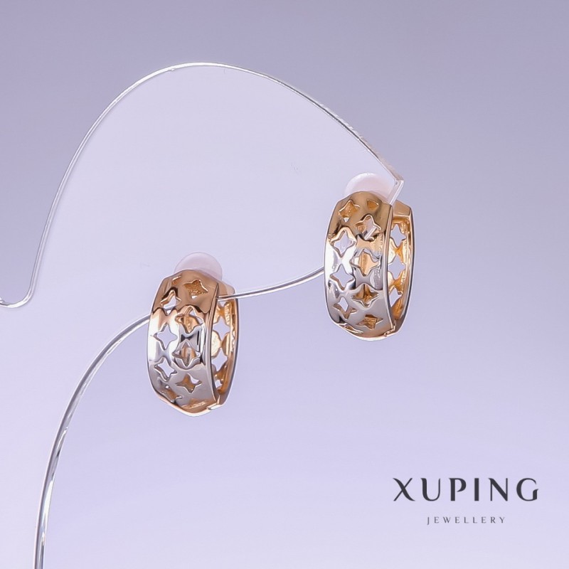 Xuping Earrings, 15mm length, 6mm thickness, rhodium, 18k gold plating