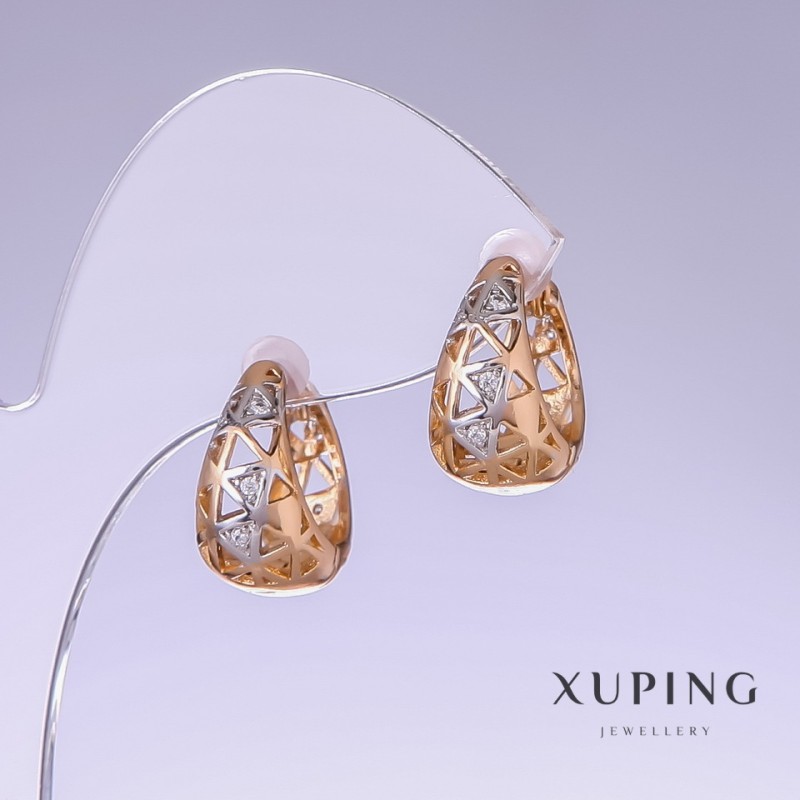 Xuping Earrings, 17mm length, 9mm thickness, rhodium, 18k gold plating