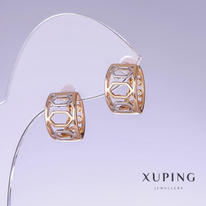 Xuping Earrings, 15mm Length, 9mm Thickness, Rhodium, 18K Gold Plating
