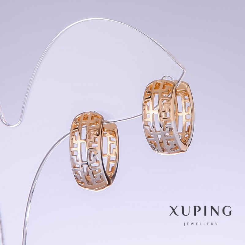 Xuping Earrings, 17mm length, 7mm thickness, rhodium, 18k gold plating