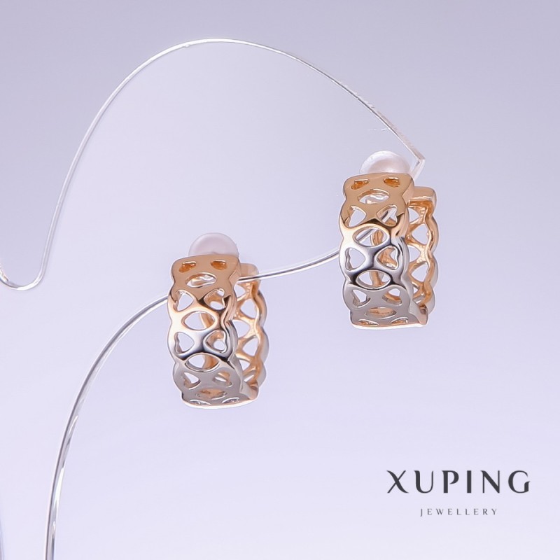 Xuping Earrings, 14mm Length, 7mm Thickness, Rhodium, 18K Gold Plating