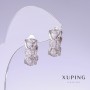 Xuping Earrings with White Zircons, 17mm Length, 8mm Thickness, Rhodium