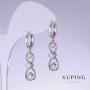 Xuping Earrings with White Zircons, 32mm Length, 9mm Thickness, Rhodium