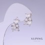 Xuping Earrings with White Zircons, 15mm Length, 10mm Thickness, Rhodium
