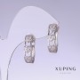 Xuping Earrings with White Zircons, 20mm Length, 5mm Thickness, Rhodium