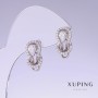 Xuping Earrings with White Zircons, 17mm Length, 9mm Thickness, Rhodium