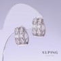 Xuping Earrings with White Zircons, 15mm Length, 9mm Thickness, Rhodium