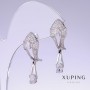 Xuping Earrings with White Zircons, 32mm Length, 10mm Thickness, Rhodium
