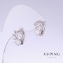 Xuping Earrings with White Zircons, 14mm Length, 10mm Thickness, Rhodium