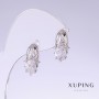 Xuping Earrings with White Zircons, Length 17mm, Thickness 9mm, Rhodium