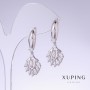 Xuping Earrings with White Zirconia, 35mm Length, 14mm Thickness, Rhodium