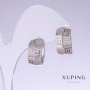 Xuping Earrings with White Rhinestones, Length 17mm, Thickness 9mm, Rhodium