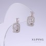 Xuping Earrings with White Rhinestones, 17mm Length, 9mm Thickness, Rhodium