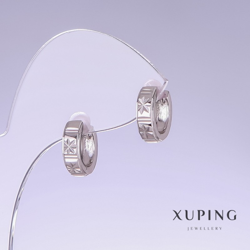 Xuping Earrings, Length 13mm, Thickness 4mm, Rhodium