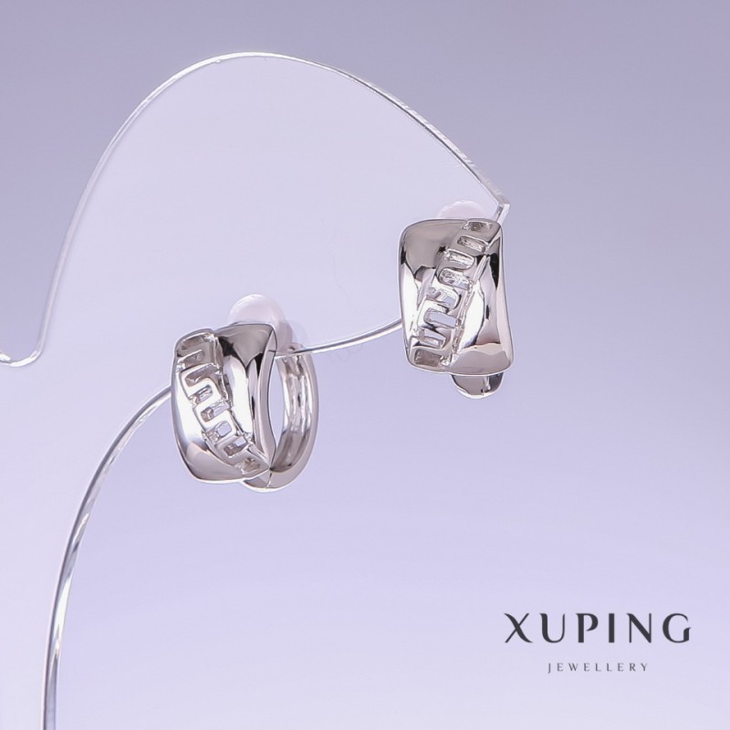 Xuping Earrings, Length 14mm, Thickness 8mm, Rhodium