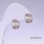 Xuping Earrings, Length 13mm, Thickness 6mm, Rhodium with White Crystals