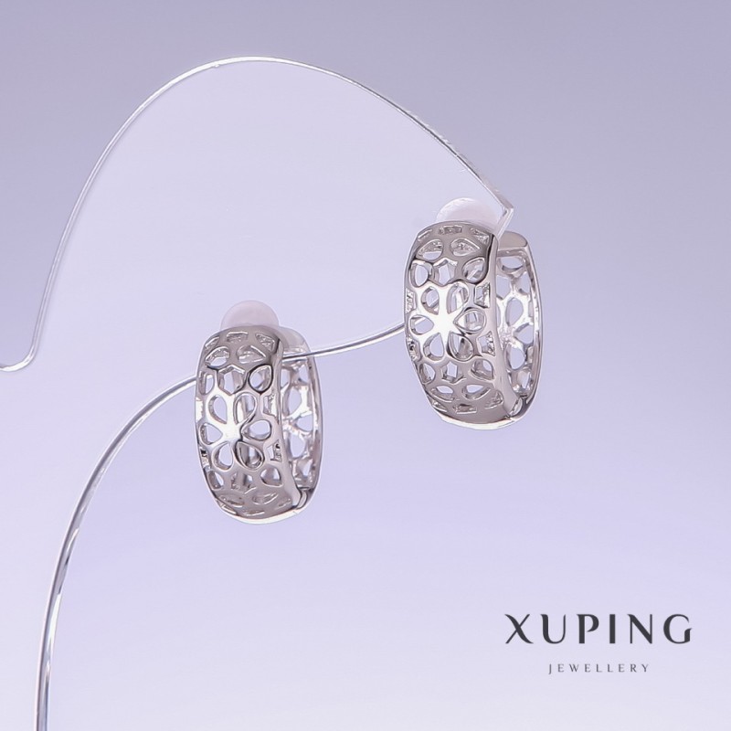 Xuping Earrings, Length 17mm, Thickness 7mm, Rhodium