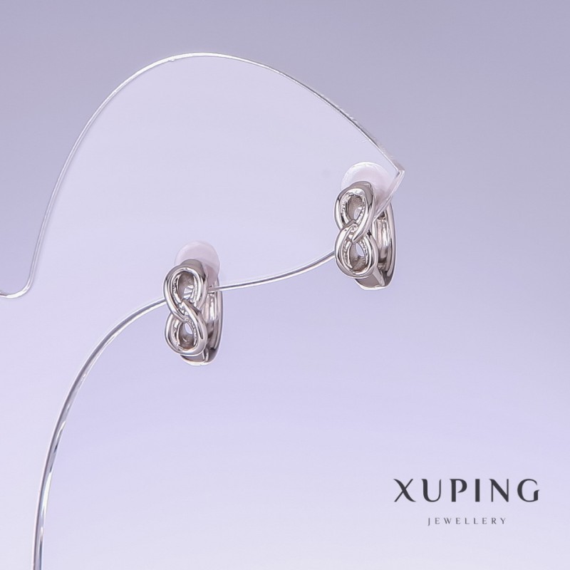 Xuping Earrings, 12mm Length, 4mm Thickness, Rhodium
