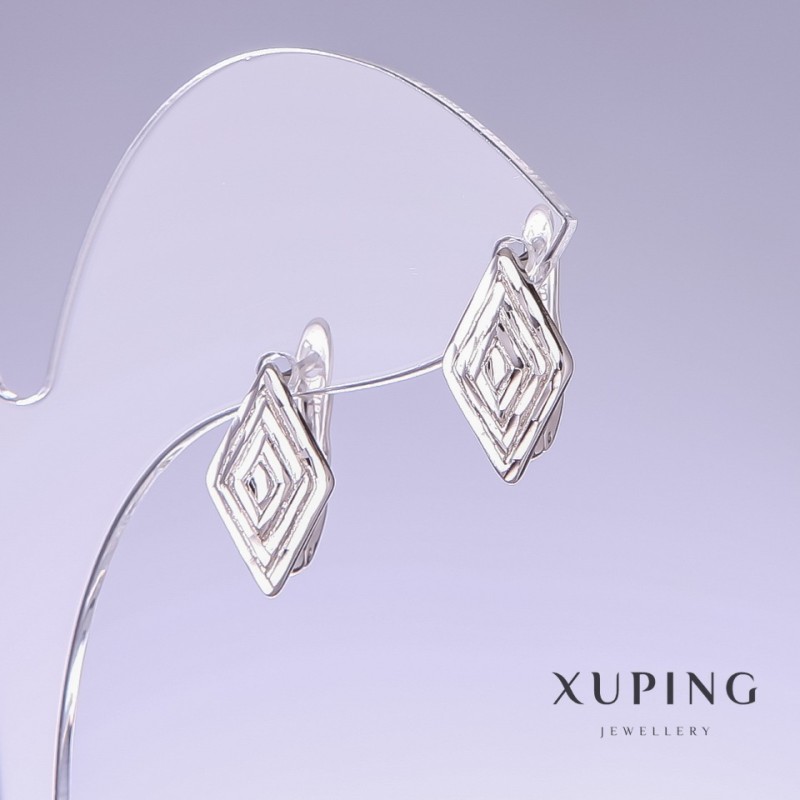 Xuping Earrings, 16mm Length, 9mm Thickness, Rhodium