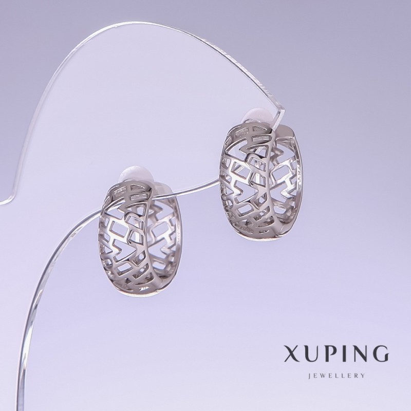 Xuping Earrings, 16mm Length, 7mm Thickness, Rhodium