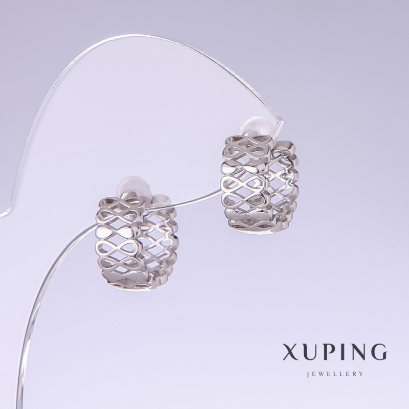 Xuping Earrings, 13mm Length, 7mm Thickness, Rhodium