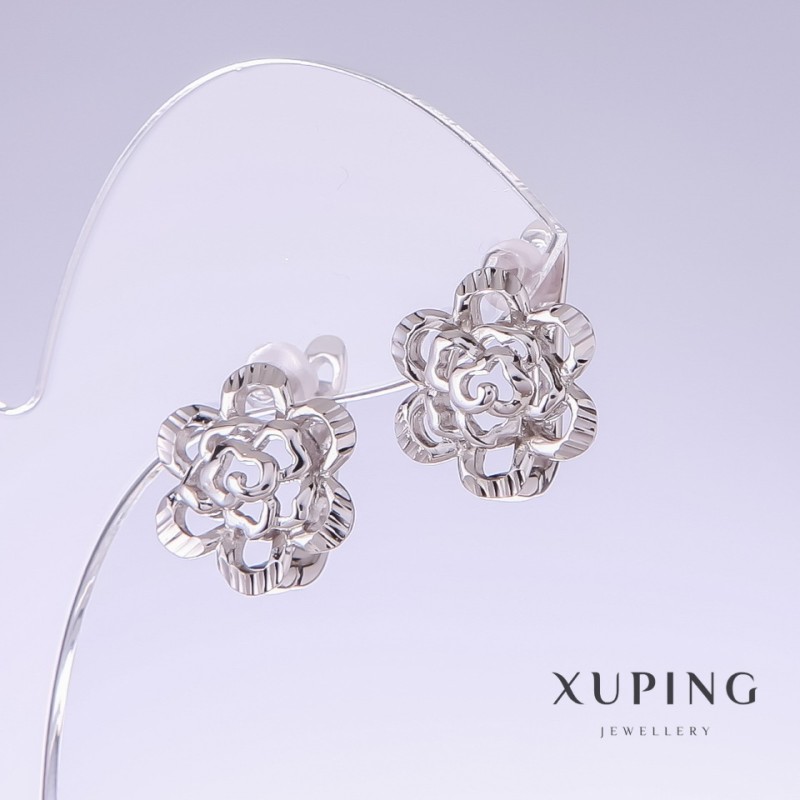 Xuping Earrings, 15mm Length, 14mm Thickness, Rhodium