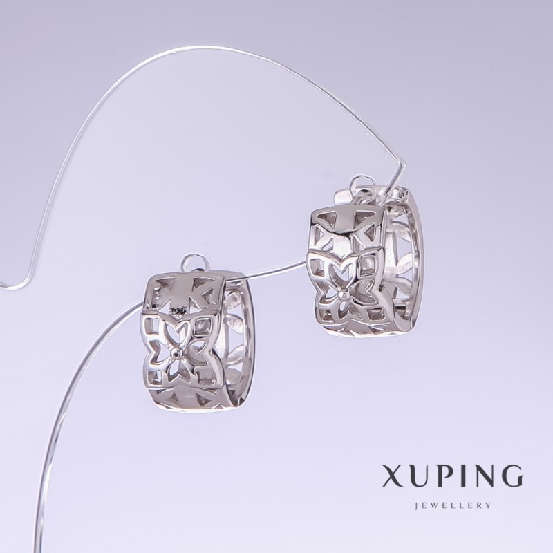 Xuping Earrings, 15mm Length, 8mm Thickness, Rhodium