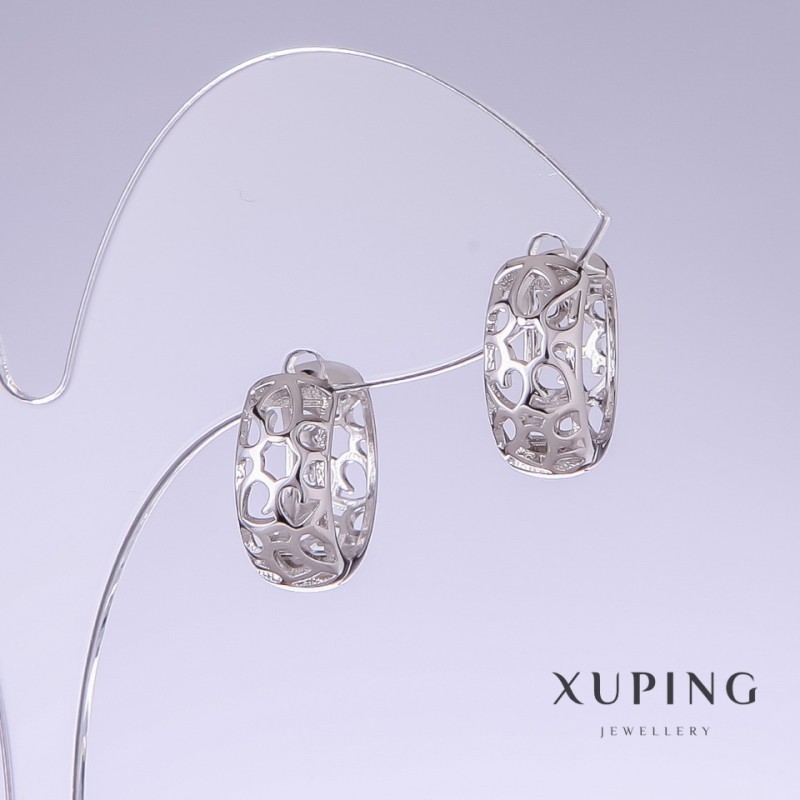 Xuping Earrings, 16mm Length, 7mm Thickness, Rhodium