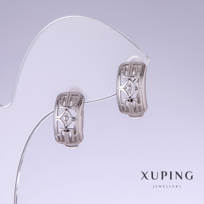 Xuping Earrings, 15mm Length, 8mm Thickness, Rhodium