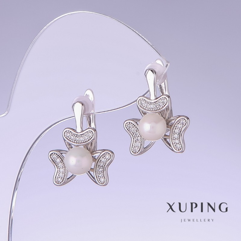 Xuping Earrings with Majorca Pearls, Length 18mm, Thickness 14mm, Rhodium