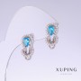 Xuping Earrings with Blue Topaz Zircons, Length 17mm, Thickness 10mm, Rhodium
