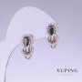 Xuping Earrings with Black Zircons, Length 17mm, Thickness 9mm, Rhodium