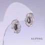 Xuping Earrings with Black Zircons, Length 17mm, Thickness 12mm, Rhodium