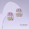 Xuping Earrings with Multicolor Zircons, Length 11mm, Thickness 10mm, Rhodium