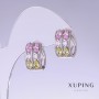 Xuping Earrings with Multicolor Zircons, Length 11mm, Thickness 10mm, Rhodium