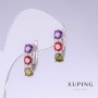 Xuping Earrings with Multicolor Zircons, Length 18mm, Thickness 5mm, Rhodium