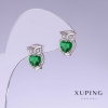 Xuping Owl Earrings with Green Zircons, Length 13mm, Thickness 9mm, Rhodium