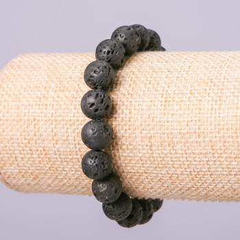 Natural Lava Stone Bead Bracelet, 8mm Diameter, 18cm Length, on Elastic Cord