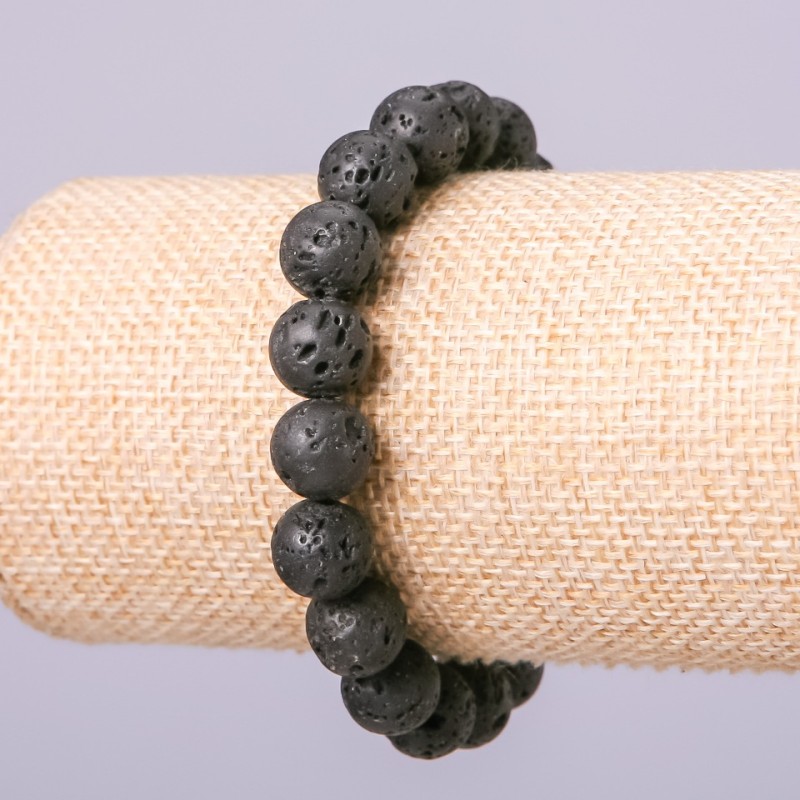 Natural Lava Stone Bead Bracelet, 12mm Diameter, 18cm Length, on Elastic Cord