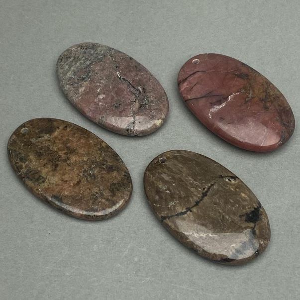 Clearance! Rhodonite Pendant, Oval 35x55mm