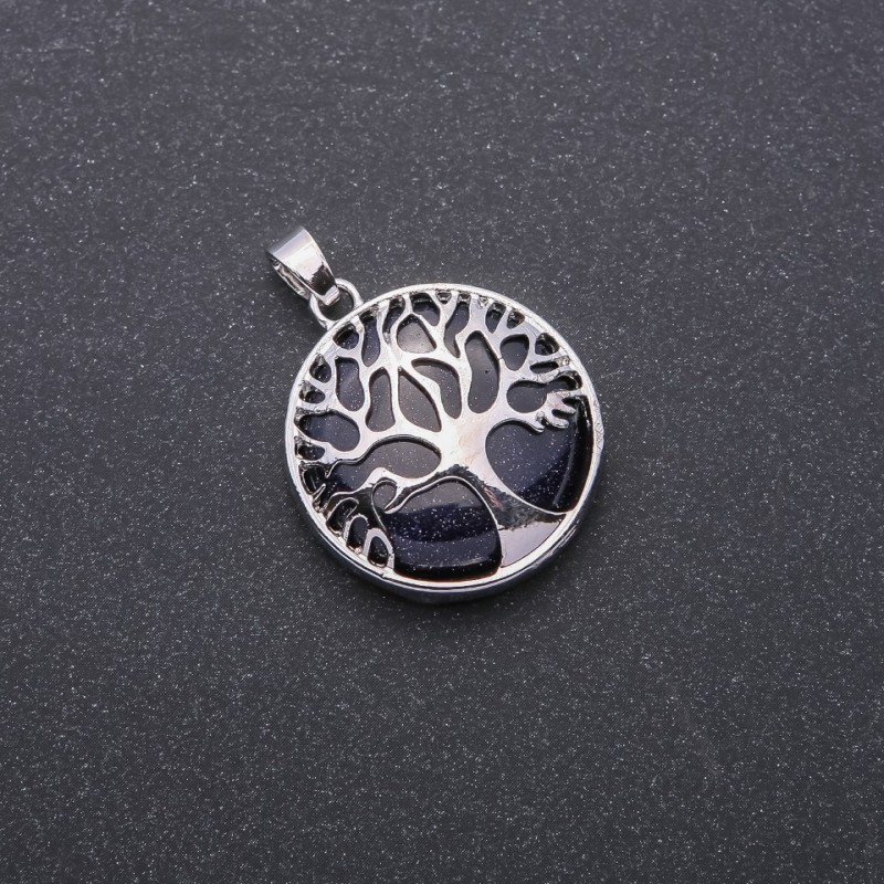 Pendant with Aventurine Blue Sand Night of Cairo (synthetic) in a "Tree" setting, diameter 27mm
