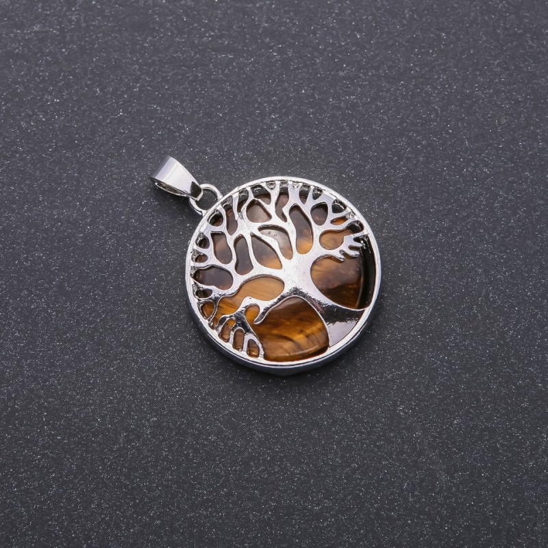 Pendant with Tiger's Eye in a Tree setting, 27mm diameter