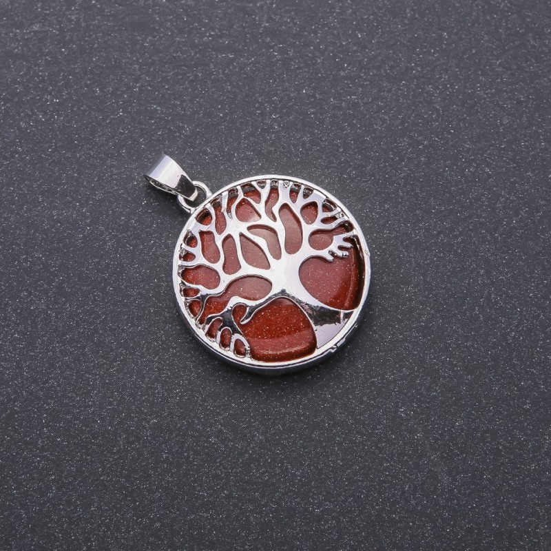 Pendant with Aventurine “Golden Sand” (synthetic) in a “Tree” setting, diameter 27mm