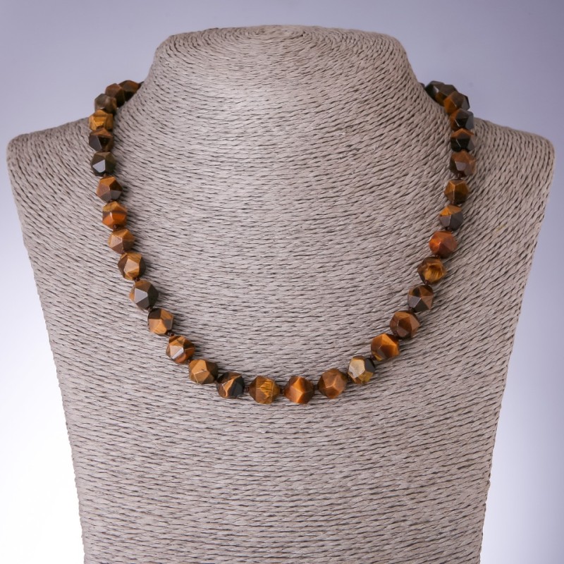 Tiger's Eye Necklace, Multisided Cut, 9×10 mm stones, length 48 cm
