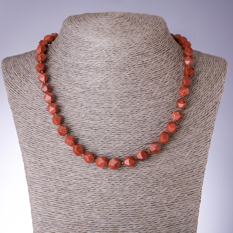 Necklace, Aventurine Stone "Golden Sand" (Synthetic), Faceted, Diameter 8x10mm, Length 48cm
