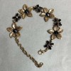 "Lilies" Bracelet with Black Crystals, Dark Gold, Width 25mm, Length 19-25cm