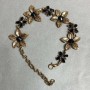 "Lilies" Bracelet with Black Crystals, Dark Gold, Width 25mm, Length 19-25cm