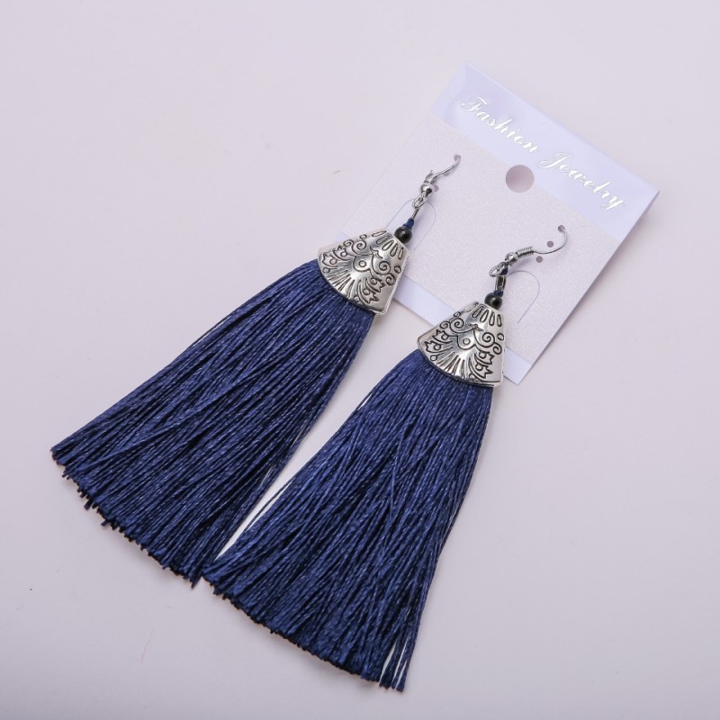 Tassel Earrings "Almina" Dark Blue, Length 10cm